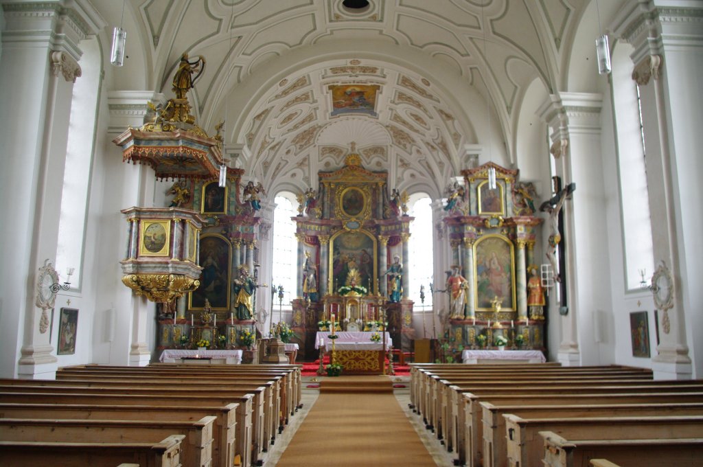 Irschenberg, Altre der St. Johannes der Tufer Kirche, erbaut von 1696 bis 1697 
durch Johann Mayr, Kreis Miesbach (06.04.2012)