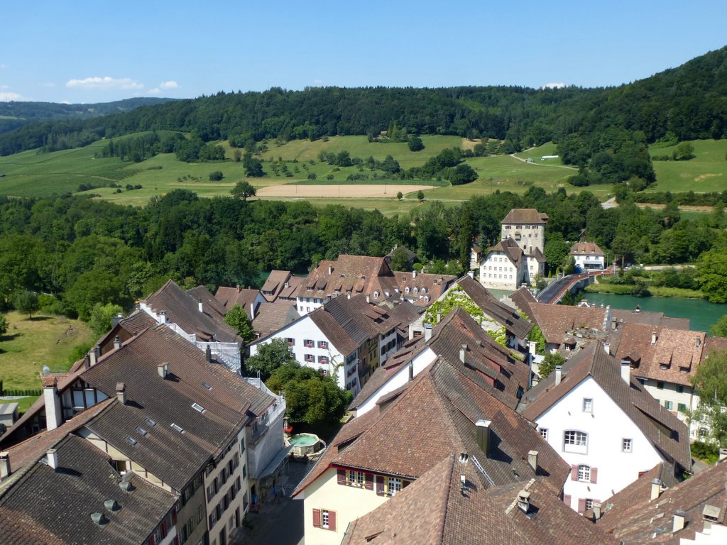 Kaiserstuhl, Blick vom Obertor auf die Stadt, den Rhein und die deutsche Seite, Juli 2013