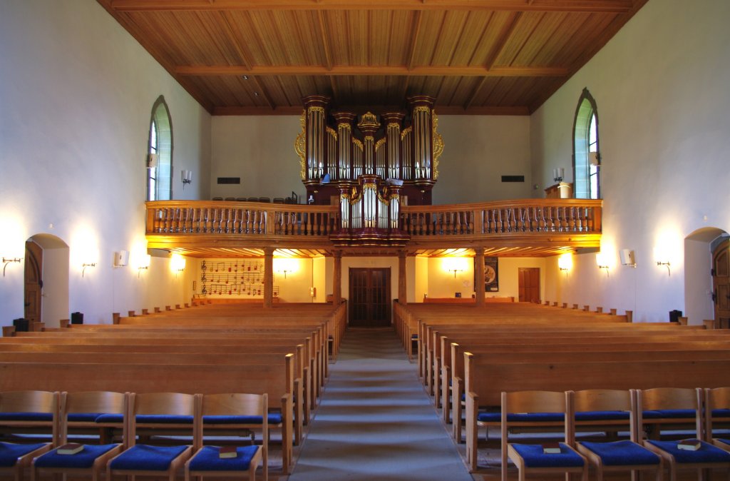 Kirchberg, Orgel der Ref. St. Martin Kirche, Glasgemlde aus dem 16. Jahrhundert 
(18.04.2011)