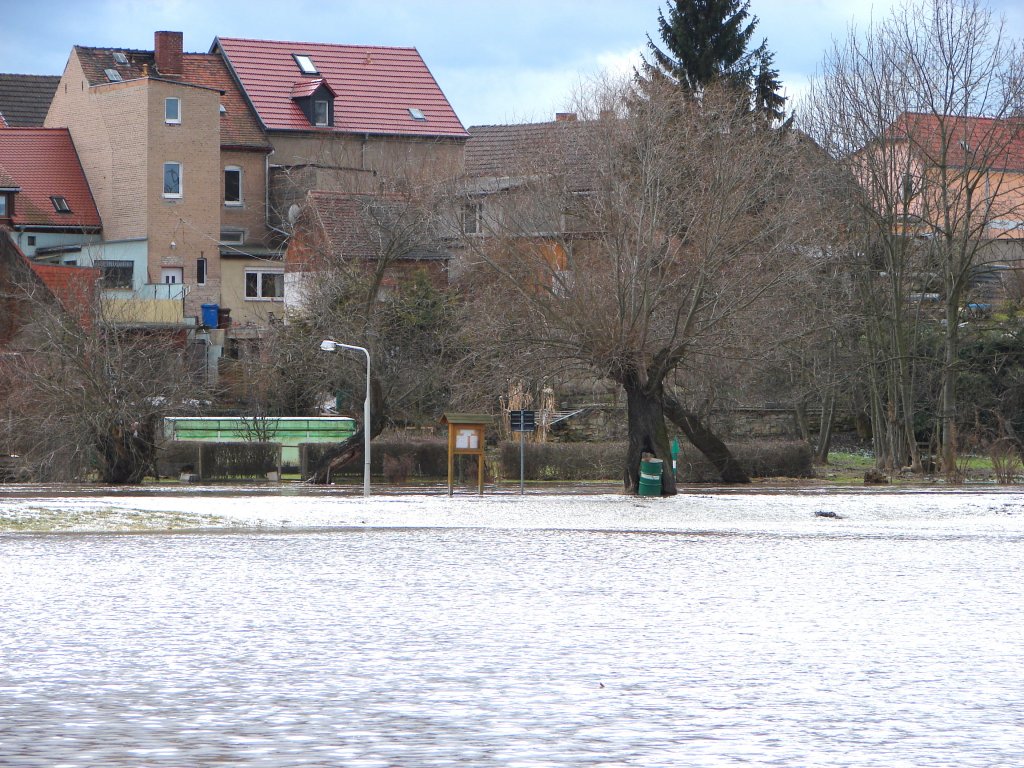 Laucha an der Unstrut - Blick auf die Huser am Siedegarten - das Hochwasser steigt - 28.02.2010