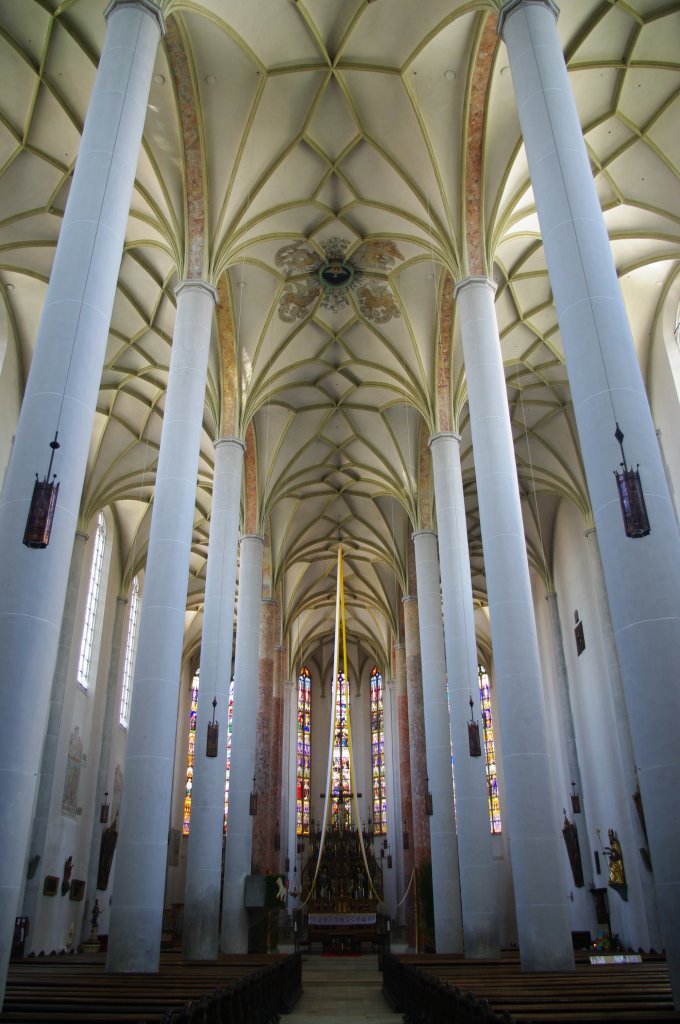 Lauingen, Stadtpfarrkirche St. Martin, Rundsulen und Netzgewlbe, 
Landkreis Dillingen (28.06.2011)