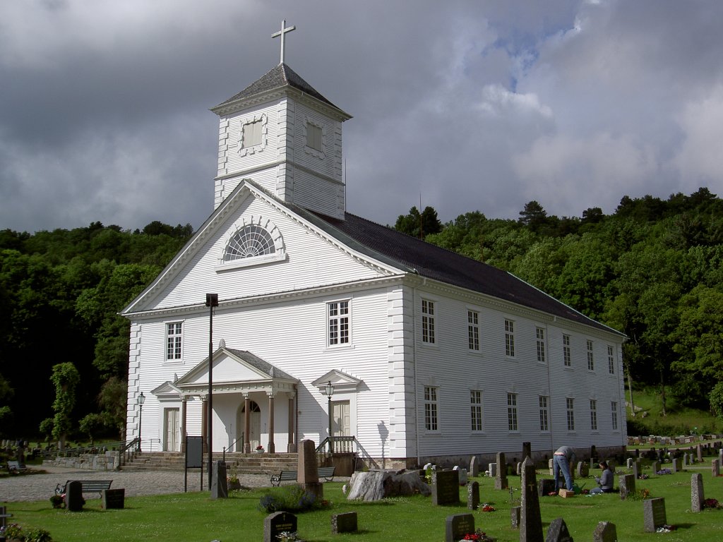 Mandal, Stadtkirche mit 1800 Pltzen, erbaut 1821 im Empirestil (24.06.2013)