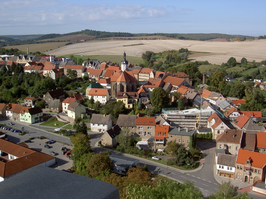 Mansfeld, Aussicht vom Schloberg auf die Altstadt mit St. Georg Kirche (29.09.2012)