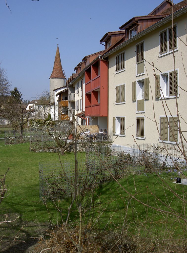 Mellingen, Huser an der Scheunengasse und Hexenturm (25.03.2012)