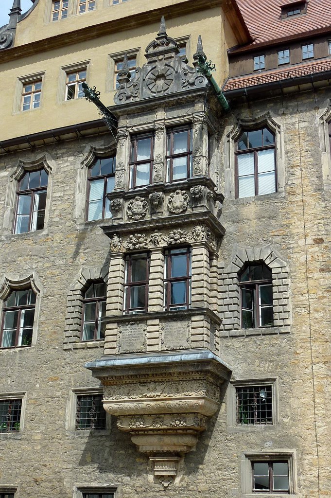 Merseburg, prachtvoller Erker mit Elementen der Spätgotik und Renaissance im Innenhof des Schloßes, Mai 2012