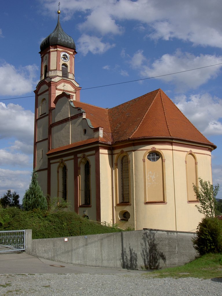 Mindelzell, Rokoko Wallfahrtskirche Hl. Kreuz, erbaut ab 1749 von Baumeister 
Joh. Kasper Radmiller, Landkreis Gnzburg (29.08.2011)