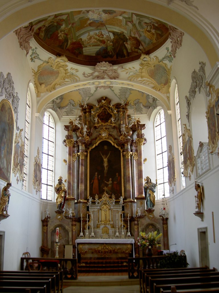 Mindelzell, Wallfahrtskirche Hl. Kreuz, Altar mit Gemlde von Konrad Huber, 
Landkreis Gnzburg (29.08.2011)