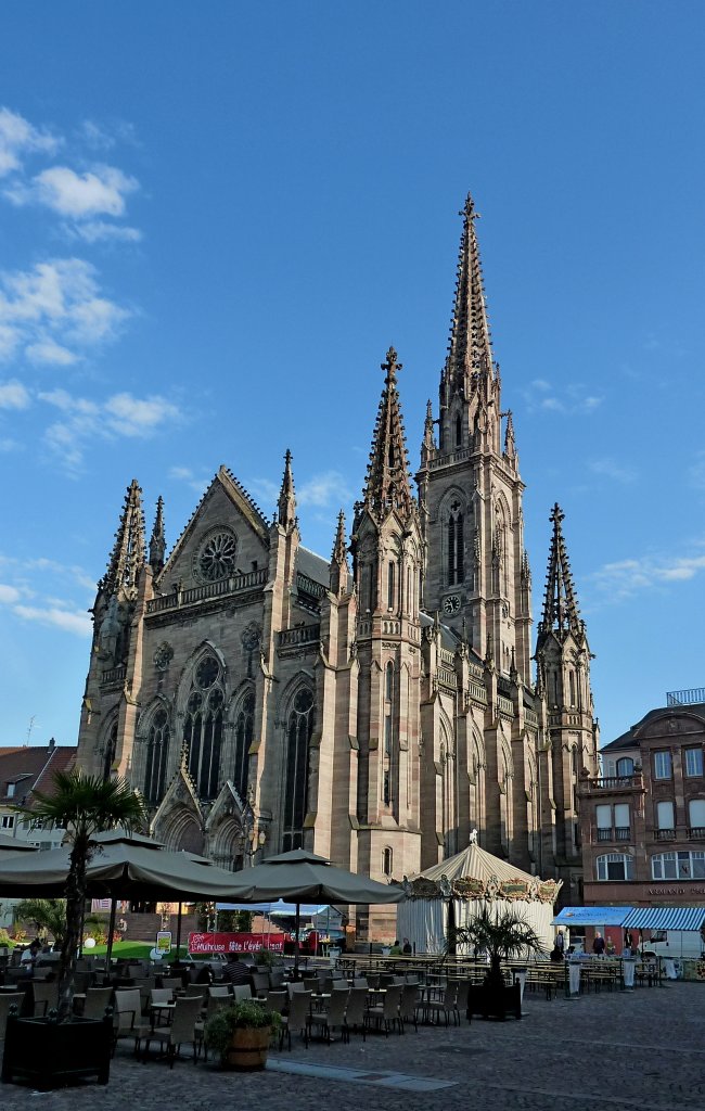 Mlhausen (Mulhouse), die protestantische Stephanuskirche wurde 1859-65 im neugotischen Stil erbaut, Sept.2012