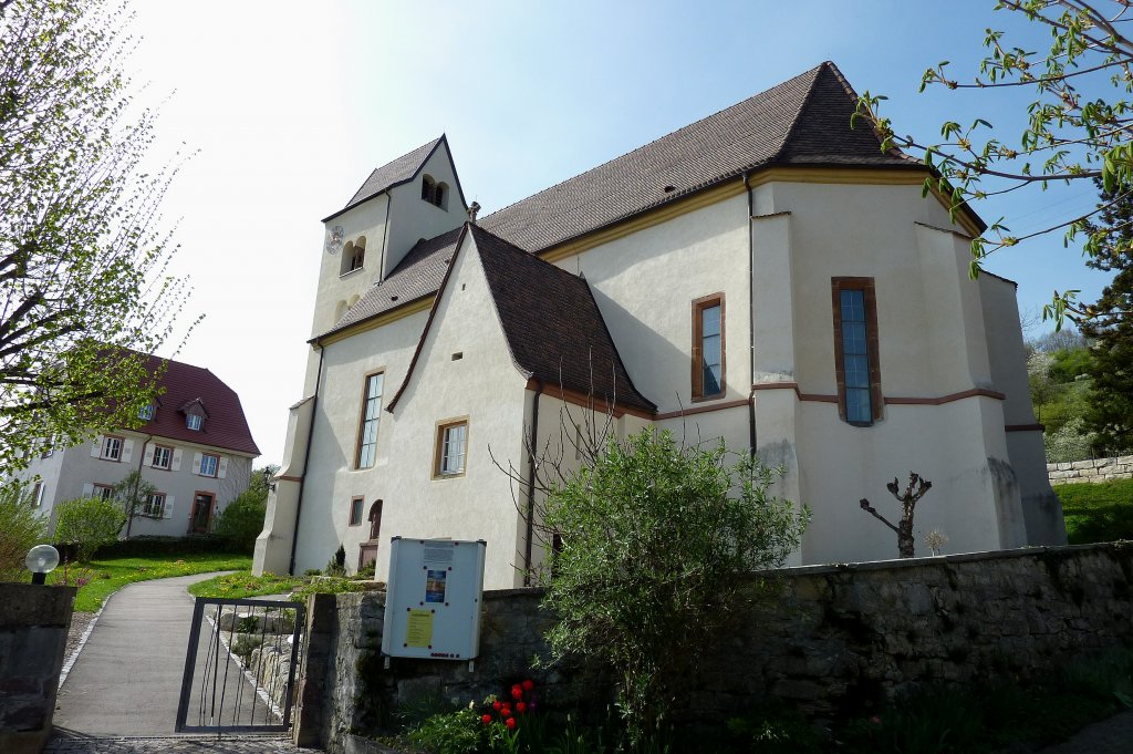 Niedereggenen im Markgrflerland, hier steht eine der ltesten Kirchen am Oberrhein, Turm um 1080, Chor und Langhaus um 1430, April 2011