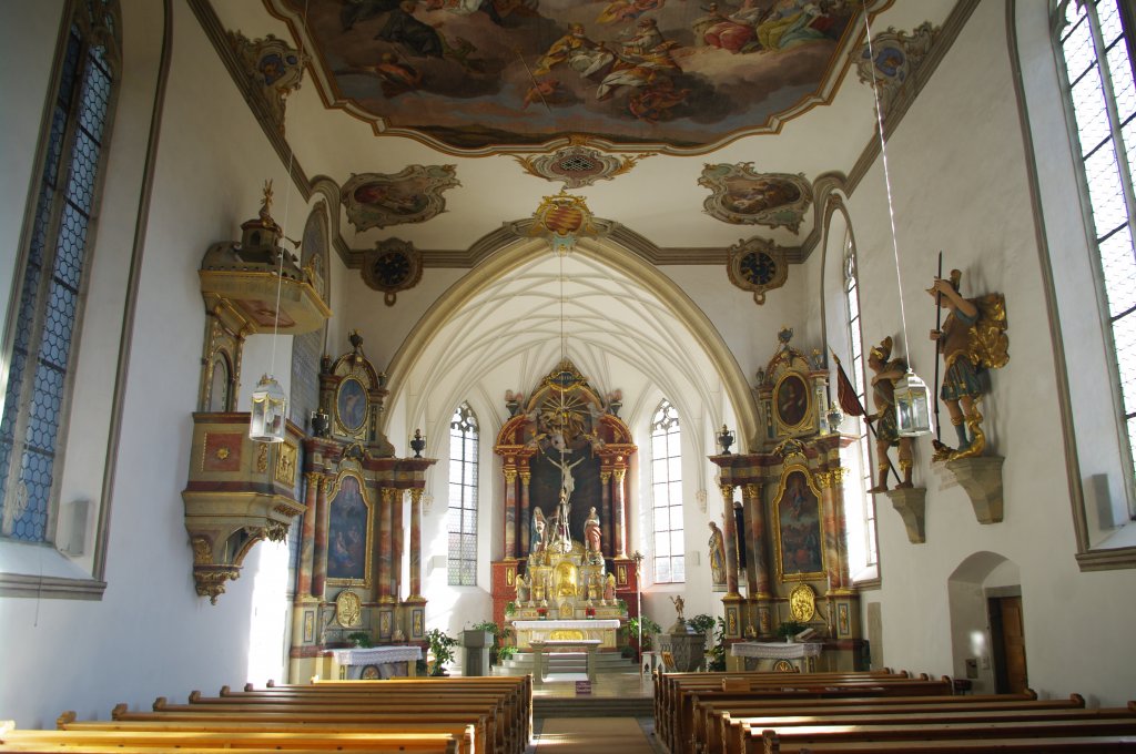 Niedersonthofen, St. Alexander und Georg Kirche, Hochaltar von 1694, Seitenaltre 
von 1821 von Sebastian Petrich, Kanzel von 1819, Kreis Oberallgu (23.10.2011)