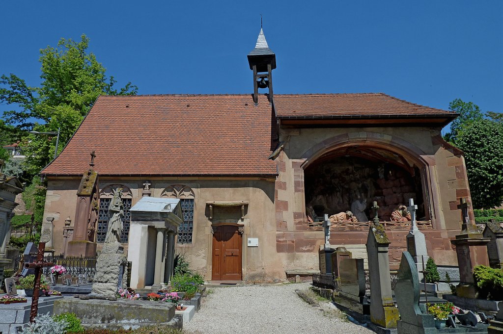 Oberehnheim(Obernai) im Elsa, die Kapelle stammt aus dem jahr 1696, der Bildhauer Paul Windeck aus dem Elsa schuf 1517 die Christusdarstellung auf dem lberg (rechts), Mai 2011