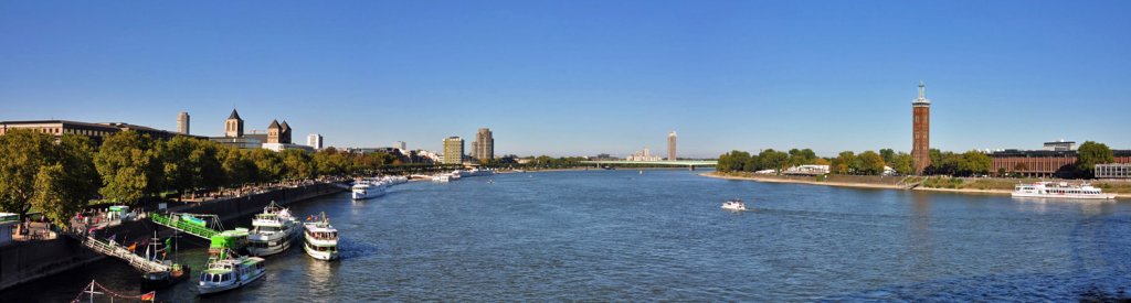 Panoramaaufnahme aus 3 Einzelbildern von Kln. Rheinpromenade - Zoobrcke - Messegelnde - 10.10.2010