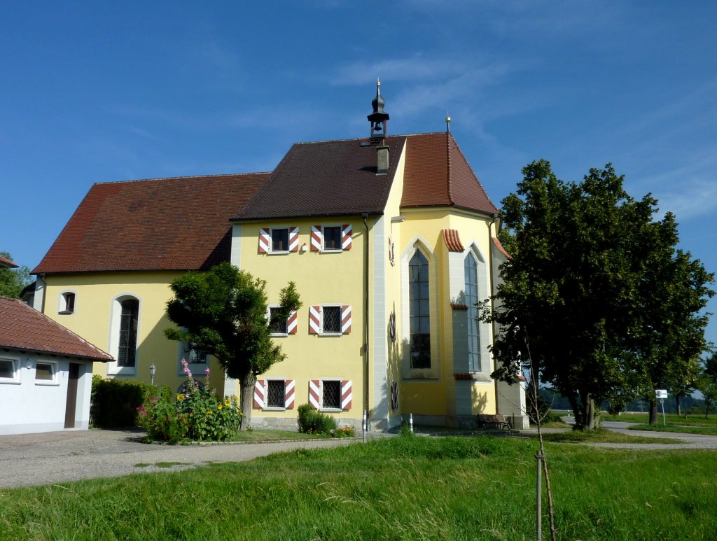 Pfullendorf, die Wallfahrtskirche  Maria Schrey  vor der Stadt, geht zurck auf das Jahr 1476, Aug.2012
