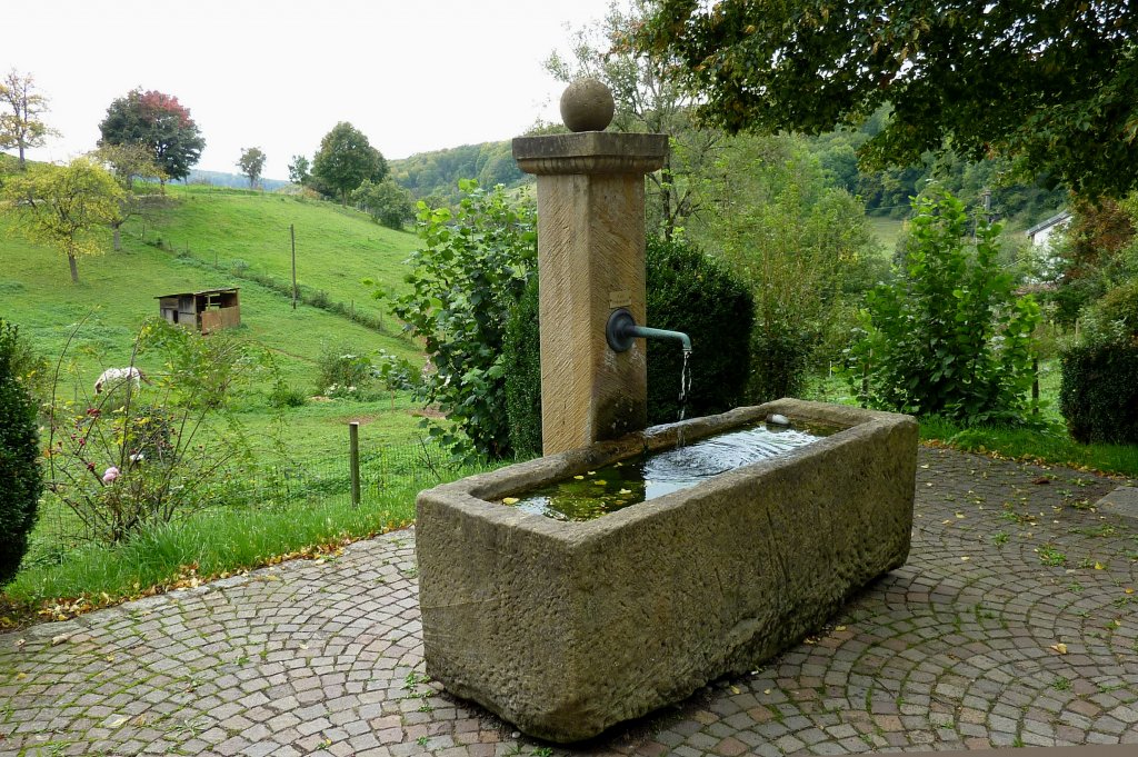 Rheintal, der Klosterbrunnen am Glockenturm des ehemaligen Klosters wurde 1994 errichtet, Okt.2012