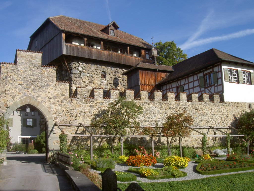 Roggwil, Schloss Mammertshofen, Bergfried aus dem 13. JH, seit 1922 im Besitz 
der Familie von Planta, Zinnenmauer erbaut 1852 durch Johann Christoph Kunkler, 
Bezirk Arbon (03.10.2010)