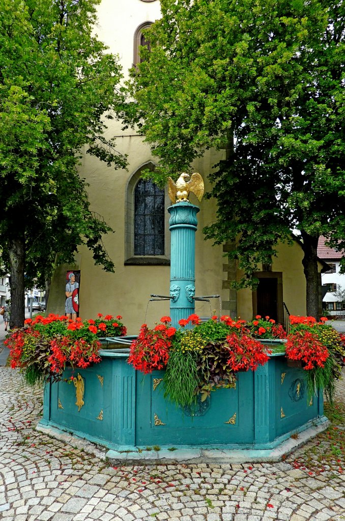 Rosenfeld, der Brunnen steht vor der evangelischen Stadtkirche, Juli 2011