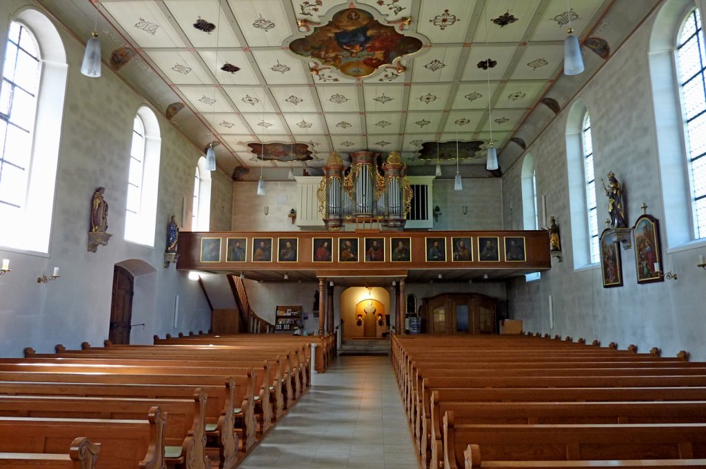 Schemmerhofen, Blick zur Orgelempore in der Wallfahrtskirche, Aug.2012