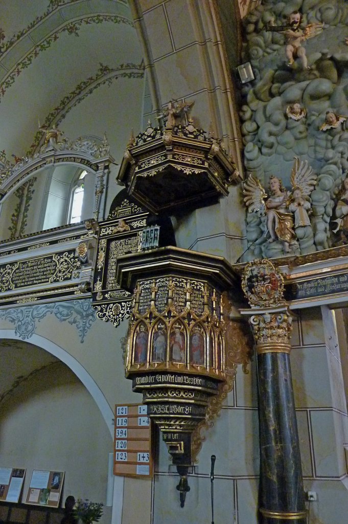 Schleiz, die barocke Kanzel in der evangelischen Bergkirche, Mai 2012