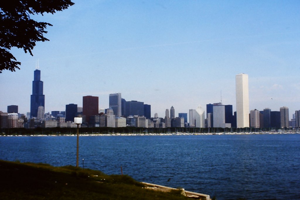 Skyline von Chicago, aufgenommen am 8. Juni 1987.