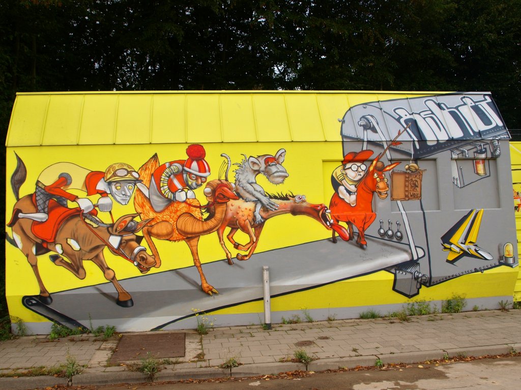 So umweltfreundlich wird in Aachen Strom produziert, dieses (legale!) Graffitikunstwerk hat sich der Aachener Energieversorger Stawag an eine Trafostation an der Forkenbeckstrasse sprühen lassen.