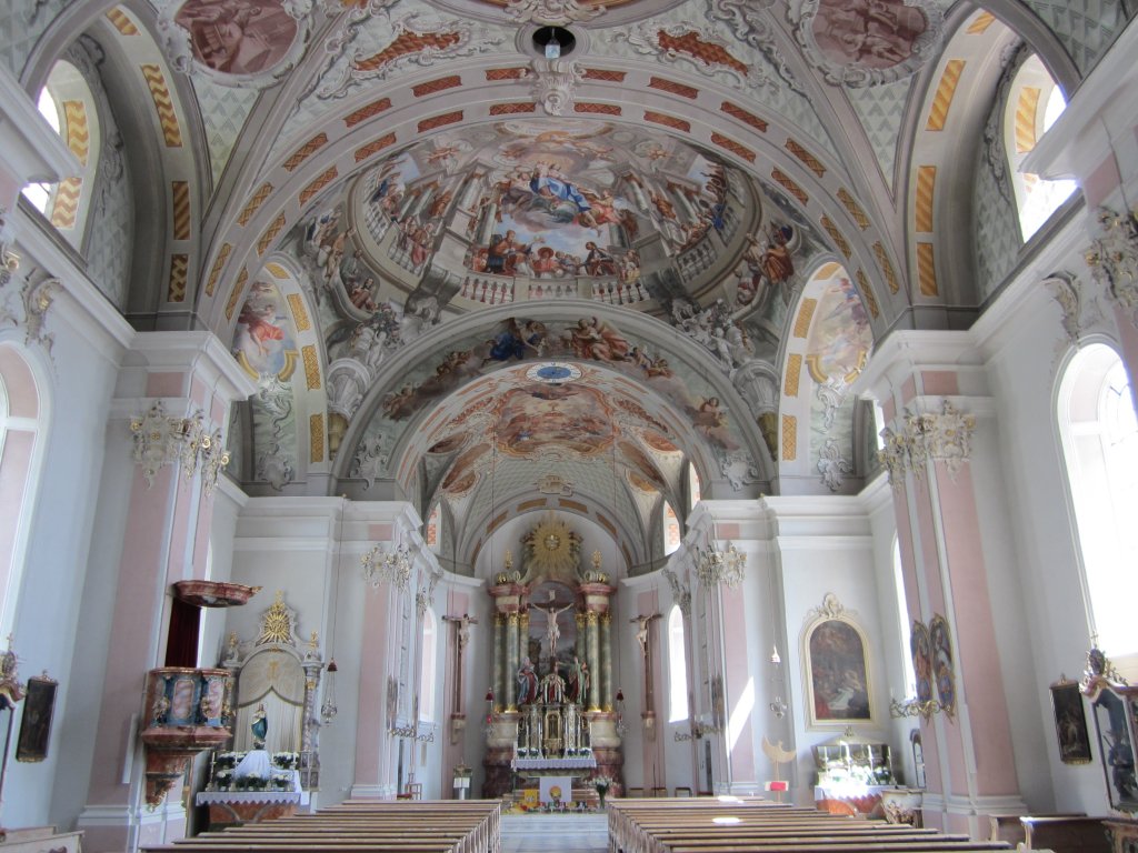 Telfes, St. Pankratius Kirche, Deckenfresken von Anton Zoller, Altar von Dominikus
Trenkwalder (01.05.2013)