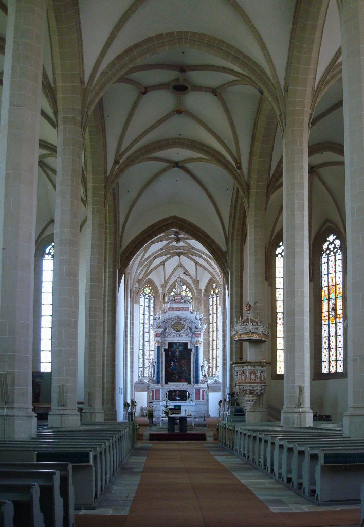 Torgau an der Elbe, Innenraum der Marienkirche, hier ist das Grabmal von Katherina von Bora, die Gattin Luthers, gestorben 1552, Juni 2010