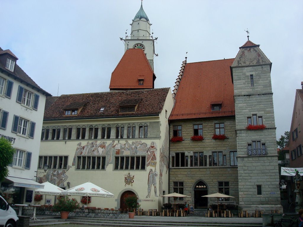 berlingen am Bodensee,
das Rathaus 1332 erstmals genannt, 1513 wurde der  Pfennigturm  angebaut,
Juli 2010