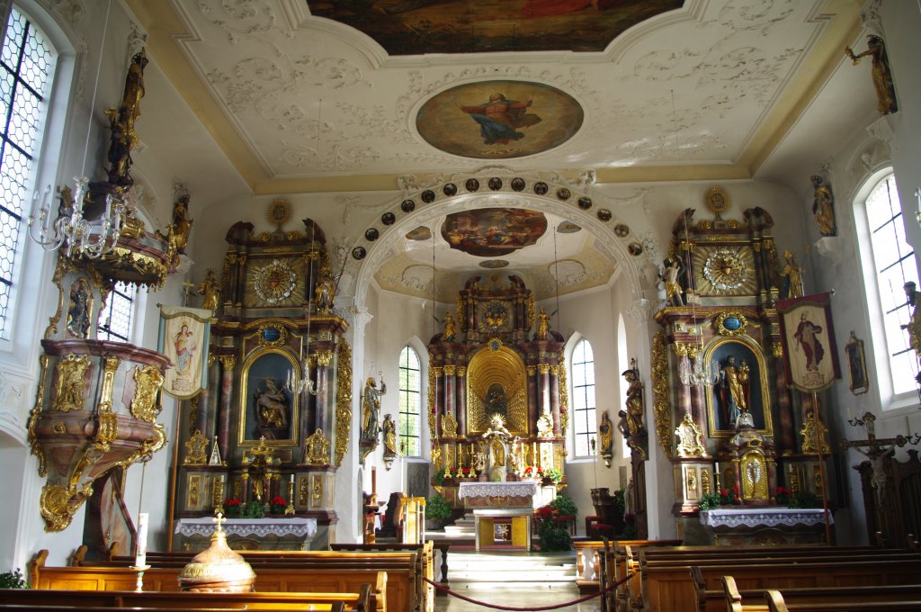 Wallfahrtskirche Maria Thann, Hochaltar von 1708, Seitenaltre von 1684, Fresken von Franz Joseph Spiegler, sptbarocke Kanzel von Ferdinand Schweickhard (30.10.2011)