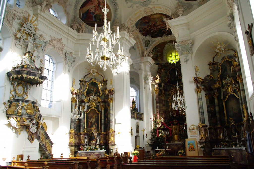 Wallfahrtskirche Mari Geburt Witzighausen, erbaut von 1738 bis 1740, Stuck von Gottlieb Finsterwalder, Altre von Franz J. Bergmller, Landkreis Neu-Ulm (15.01.2011)