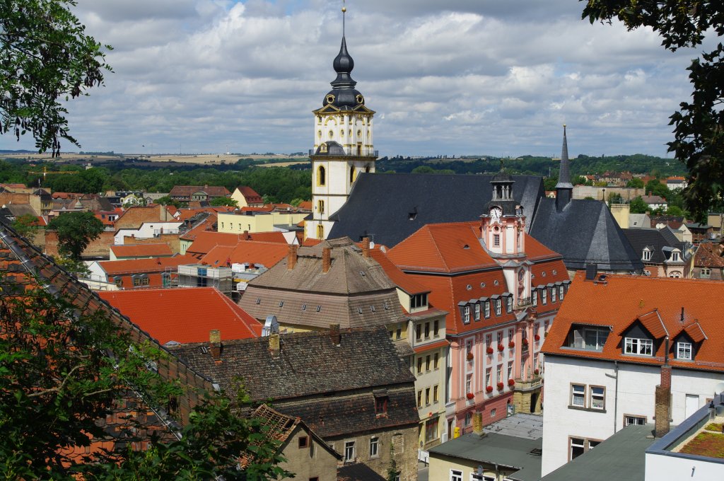Weienfels, Ausblick auf die Altstadt mit Rathaus und Marienkirche (18.07.2011)