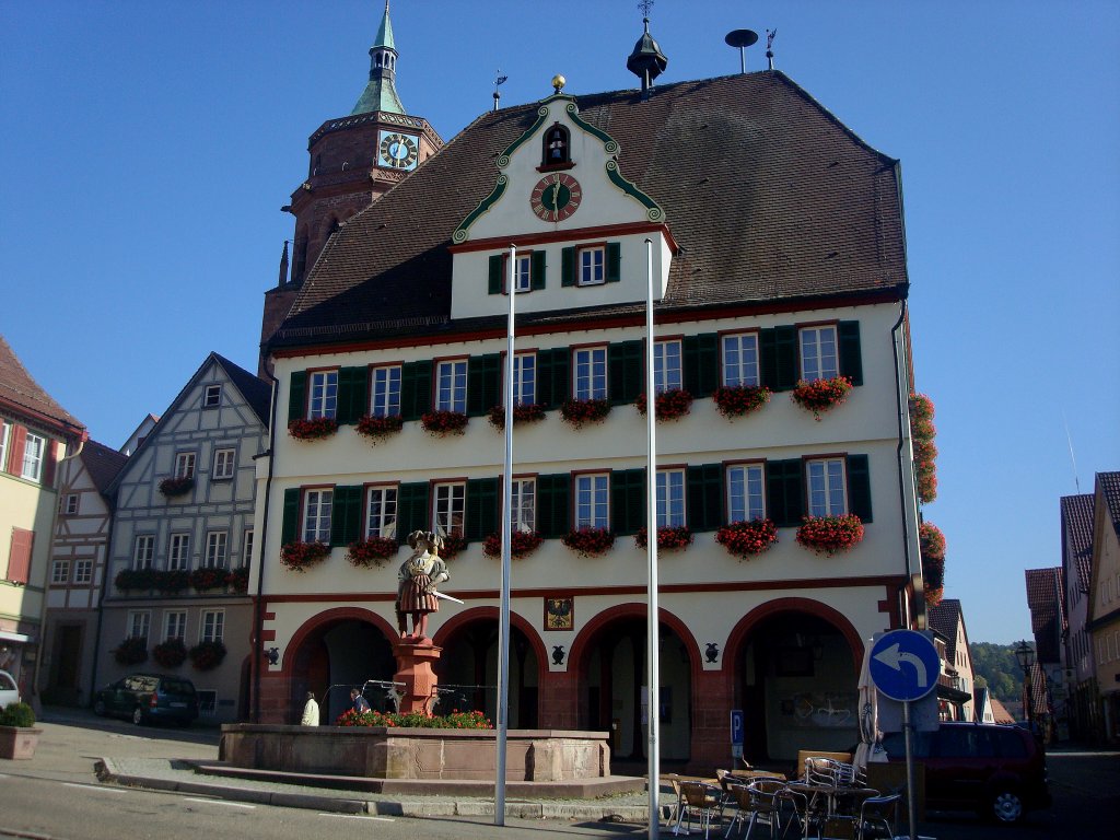 Weil der Stadt, das Rathaus, die heutige Form entstand nach dem Stadtbrand 1648, Okt.2010