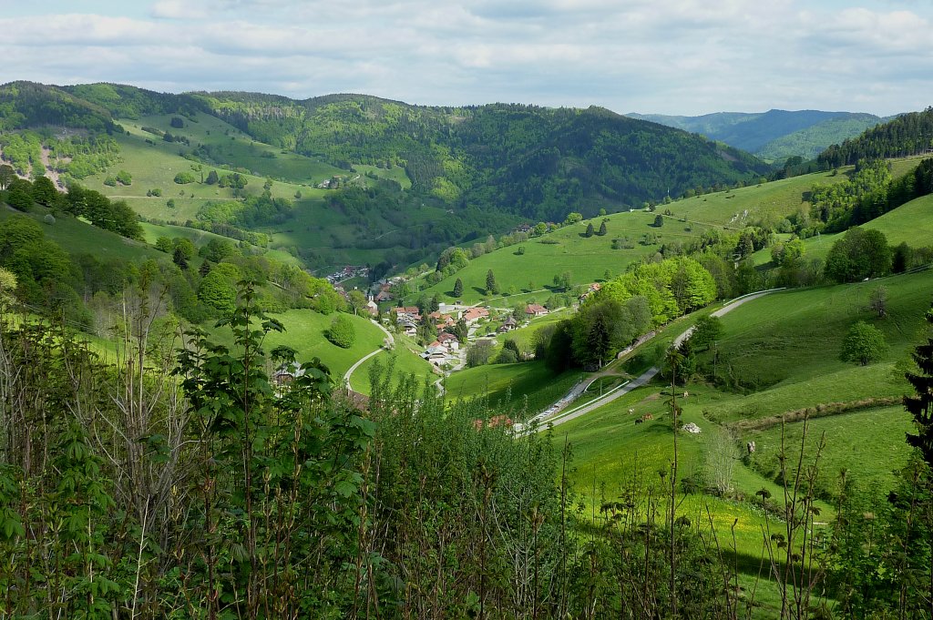 Wieden, Blick auf den ber 800m hoch gelegenen staatlich anerkannten Erholungsort im sdlichen Schwarzwald, Mai 2012