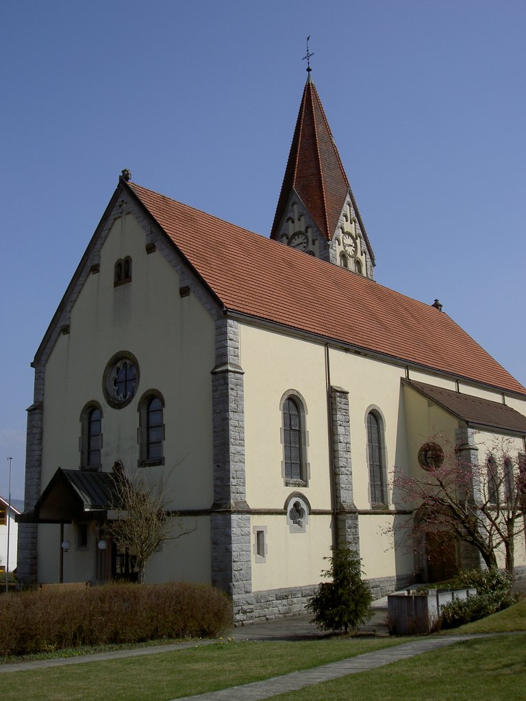 Wohlenschwil, neue St. Leodegar Kirche, erbaut von 1907 bis 1908 im neuromanischen 
Stil (25.03.2012)