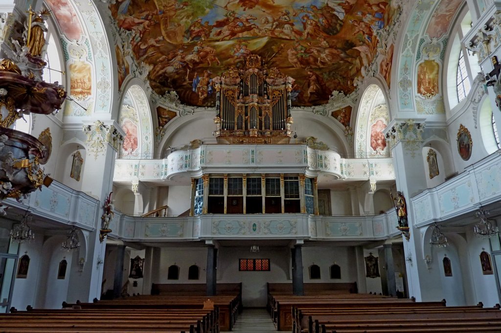 Wolfegg, Orgelempore mit der wertvollen historischen Orgel von Jacob Hr, Aug.2012