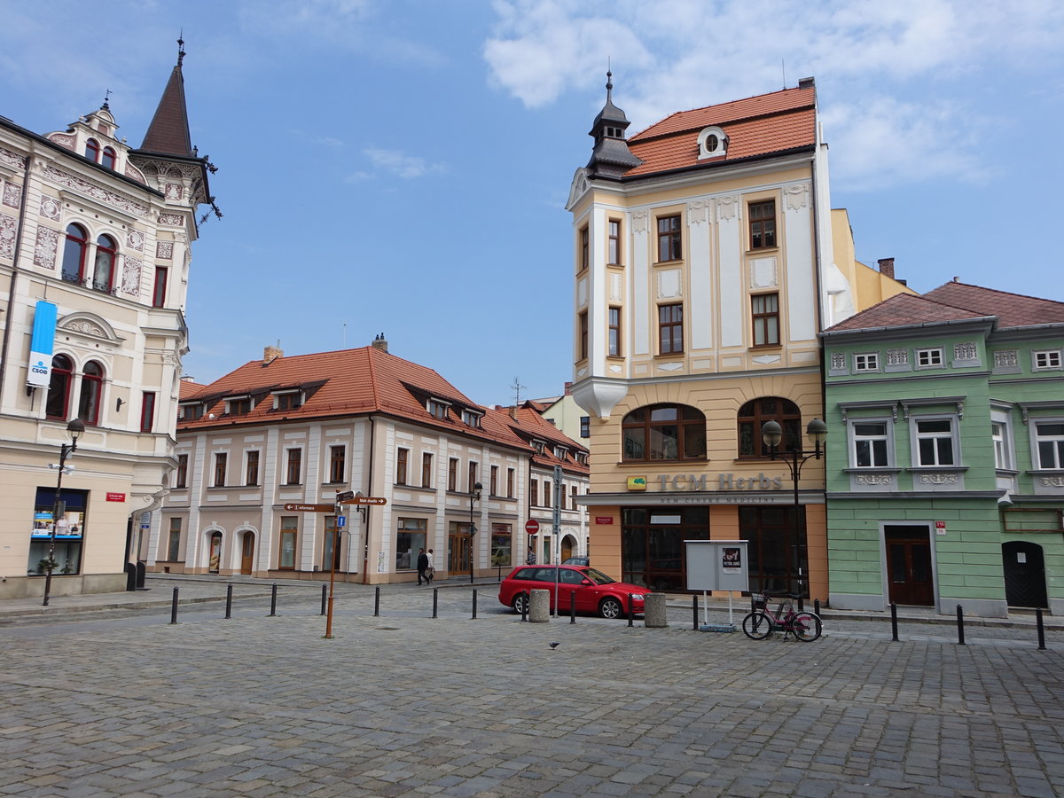 Česk Budějovice, historische Gebude in der Cerne Veze Strae (26.05.2019)