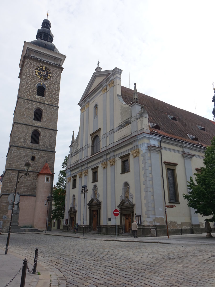 Česk Budějovice, St. Nikolaus Kathedrale und Schwarzer Turm Čern vě (26.05.2019)