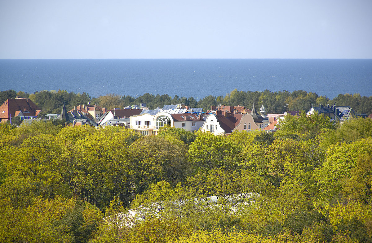 Świnoujście (Swinemnde). Aussicht vom Cafe Wiesla (Lutherturm) Richtung Nordnordwest. Aufnahme: 7. Mai 2016.