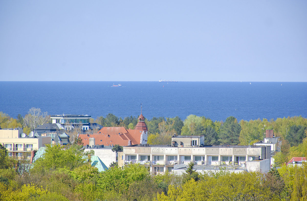 Świnoujście (Swinemnde). Aussicht vom Cafe Wiesla (Lutherturm) Richtung Nord. Aufnahme: 7. Mai 2016.