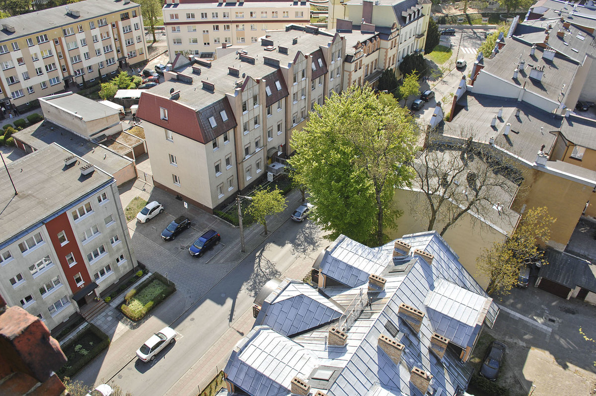 Świnoujście (Swinemnde). Aussicht vom Cafe Wiesla (Lutherturm) Richtung Sdwest. Aufnahme: 7. Mai 2016. 	