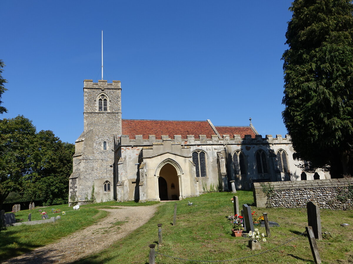 Acton, Pfarrkirche All Saints, erbaut ab 1250, Kirchenschiff 15. Jahrhundert (07.09.2023)