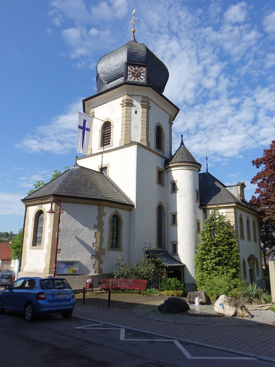 Affaltrach, Ev. St. Johannes Kirche, sptgotische Kirche, neobarocke Umgestaltung im Jahr 1903 (29.04.2018)