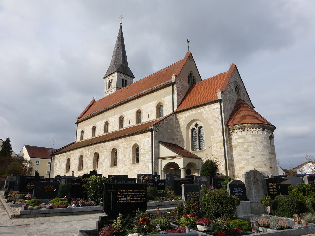 Aiterhofen, St. Margaretha Kirche, dreischiffige Basilika, erbaut im 13. Jahrhundert (13.11.2016)