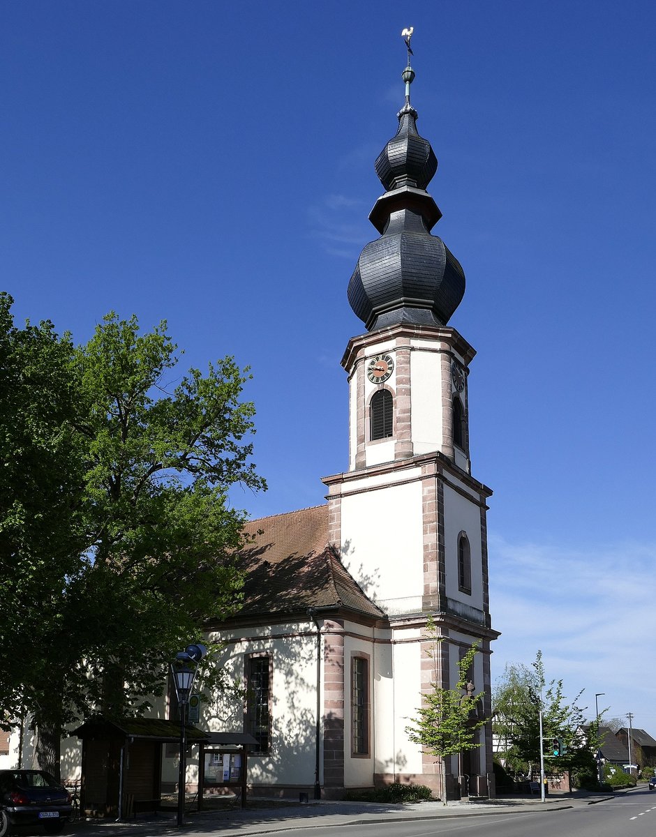 Allmannsweier, die evangelische Kirche, im Barockstil erbaut von 1781-1873, April 2020