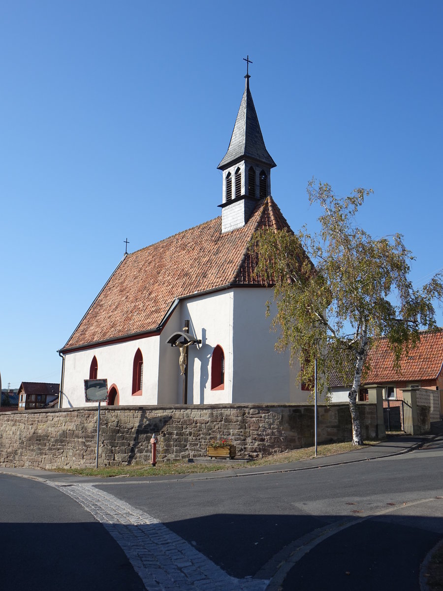 Alsleben, kath. Hl. Kreuz Kapelle, Saalraum mit eingezogenem Chor, erbaut 1431 (15.10.2018)