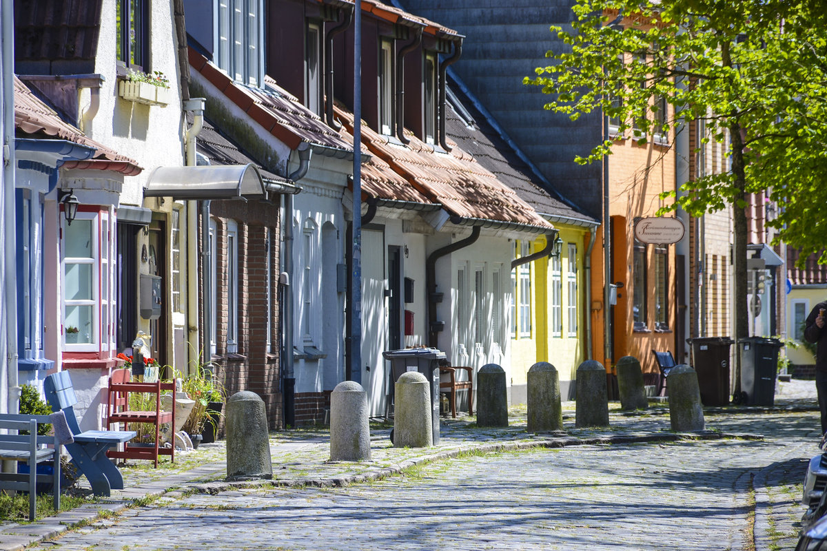 Alte Fischerhuser an der Gudewerdtstrae in Eckernfrde. Aufnahme: 11. Mai 2020.