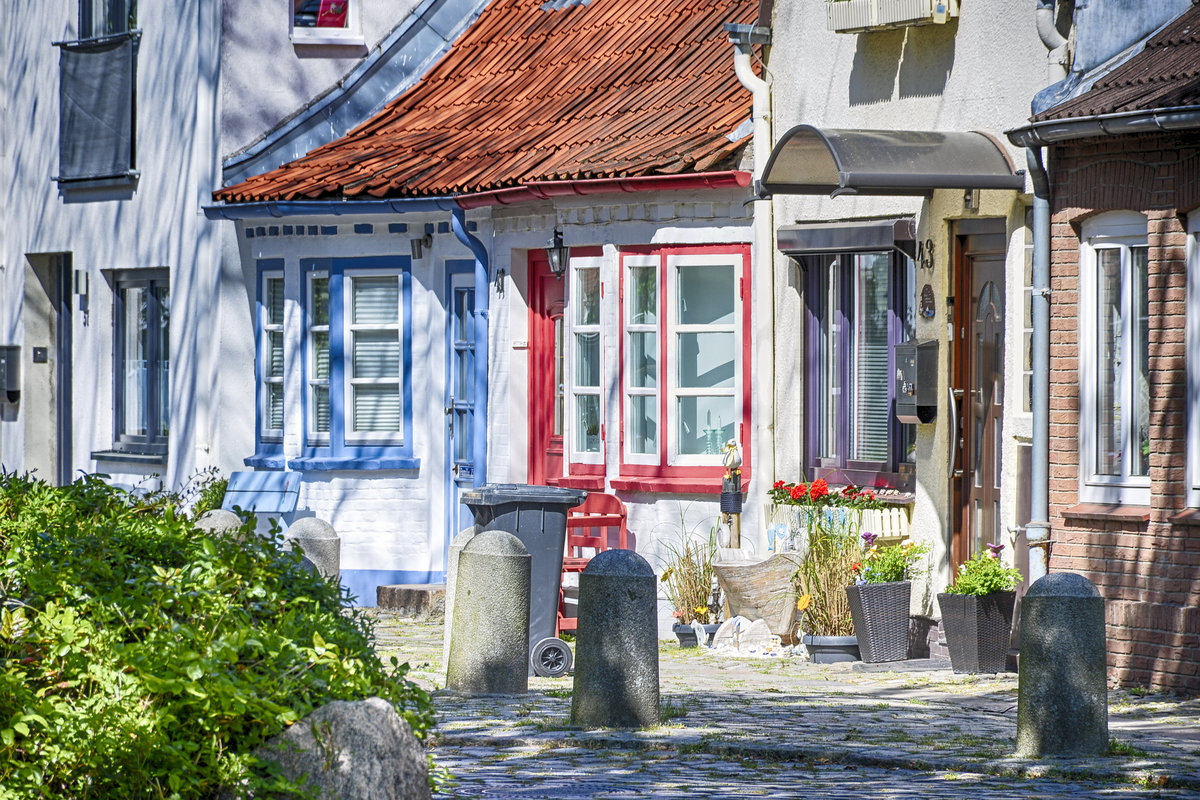 Alte Fischerhuser in der Gudewerdtstrae in Eckernfrde. Aufnahme: 11. Mai 2020.