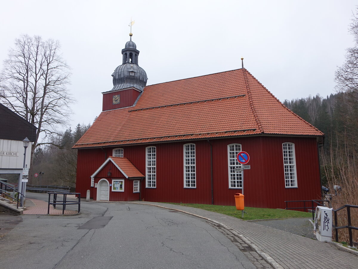 Altenau, evangelische St. Nikolaus Kirche, erbaut 1670 (21.03.2024)