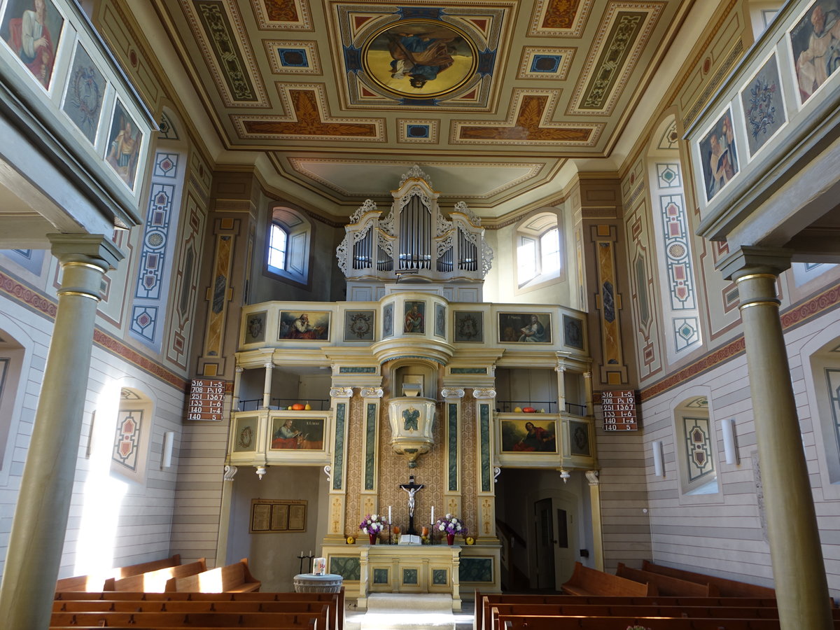 Althausen, Kanzel und Orgel in der ev. St. Jodokus Kirche (15.10.2017)