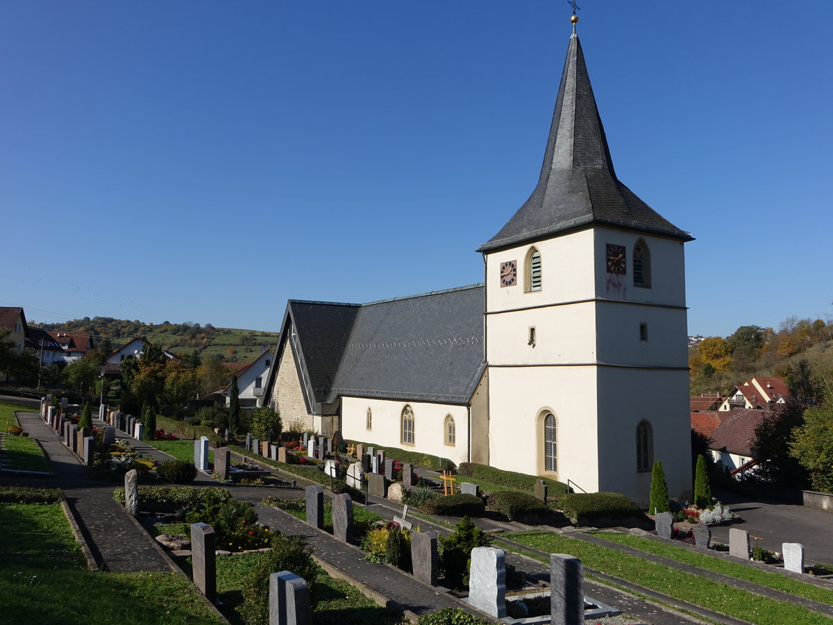 Altkrautheim, Ev. Pfarrkirche St. Johann Baptist, erbaut ab 1322, modern erweitert von 1970 bis 1971 (15.10.2017)