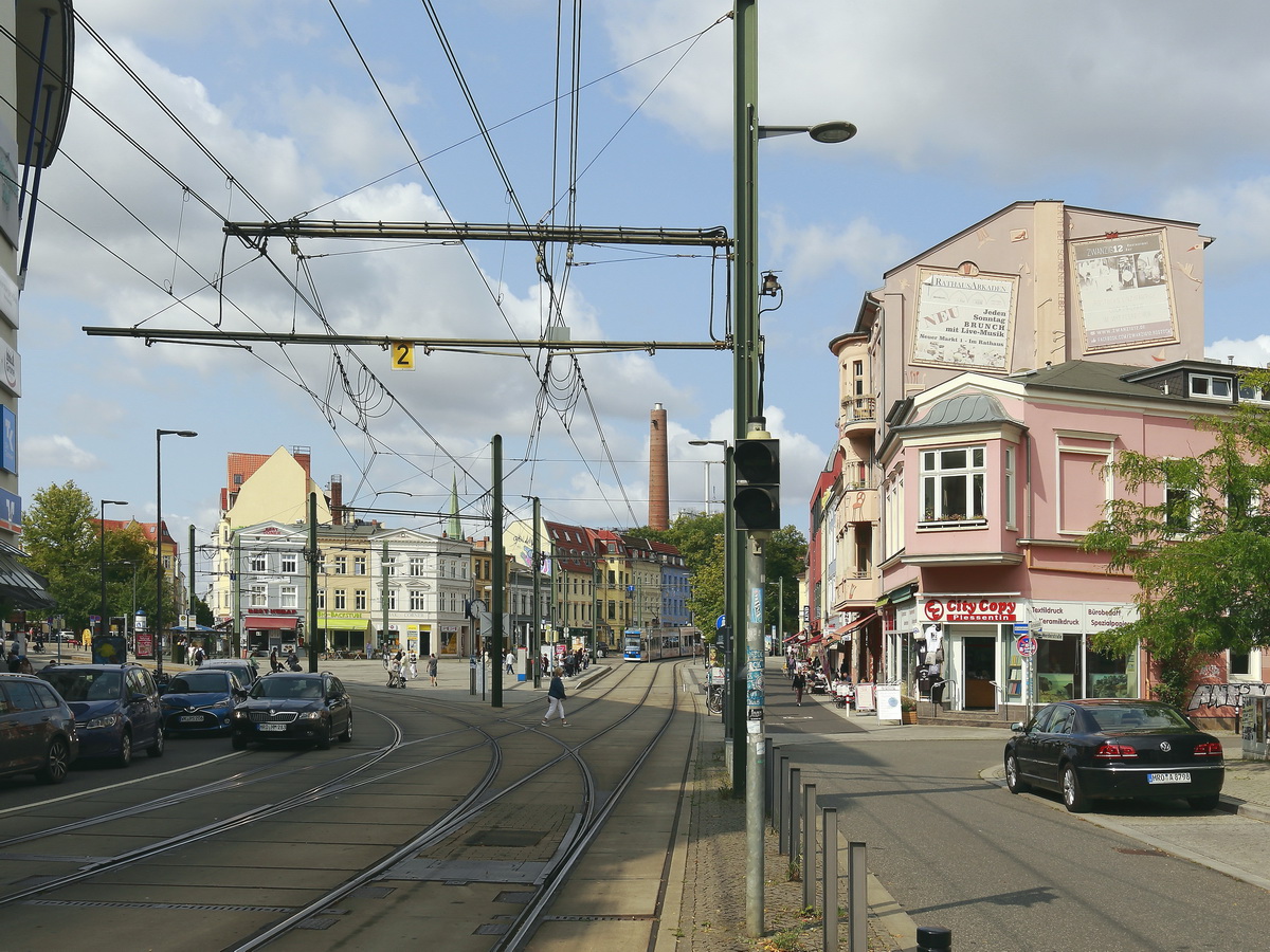 Am 28. August 2018 Blick auf den Doberaner Platz in Rostock.